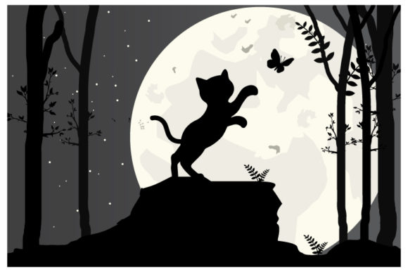 Cat and Moon Silhouette