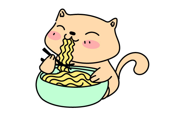 Cat Eating Ramen Embroidery Design