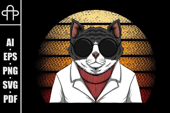 Cat Fashion Sunset Retro