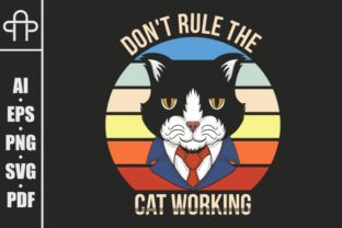 Cat Working Retro Illustration