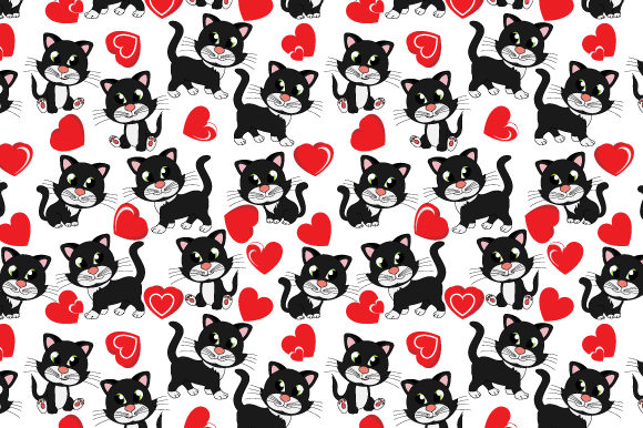 Cute Black Cat Cartoon Seamless Pattern