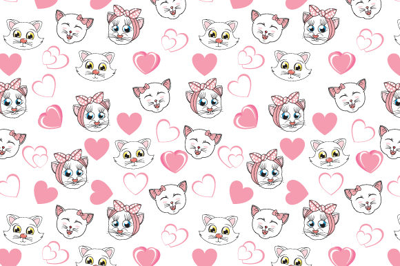 Cute Cat and Heart Seamless Pattern