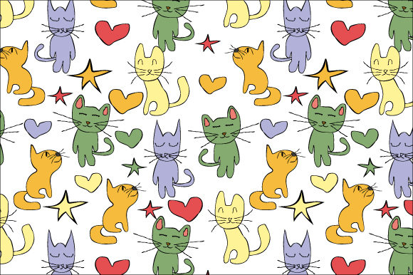 Cute Cat Cartoon Seamless Pattern