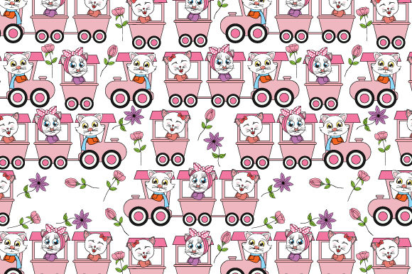 Cute Cat on the Train Pattern