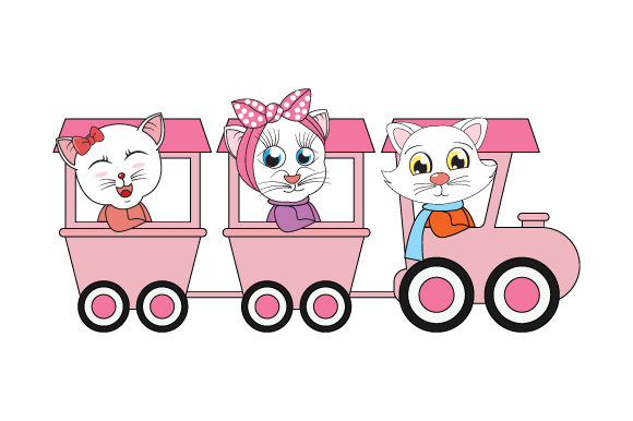 Cute Cat on the Train Simple Vector