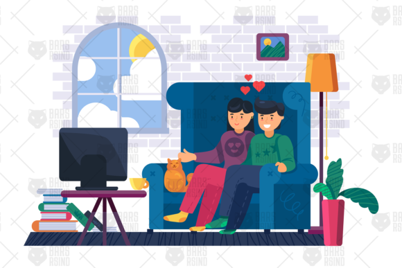 Family Movie Watching at Home Illustration