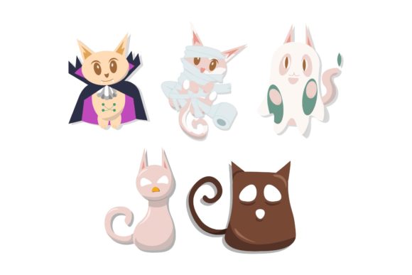 Halloween Cat Illustration Vector Set