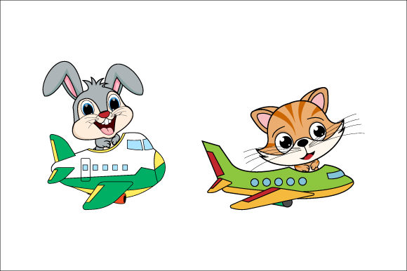 Rabbit and Cat Riding a Plane