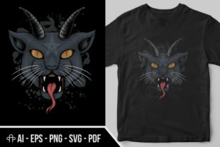 Satanic Cat Head Illustration