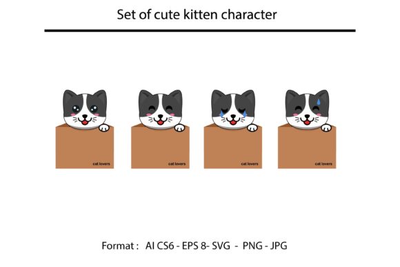 Set of Cute Kitten Character in the Box